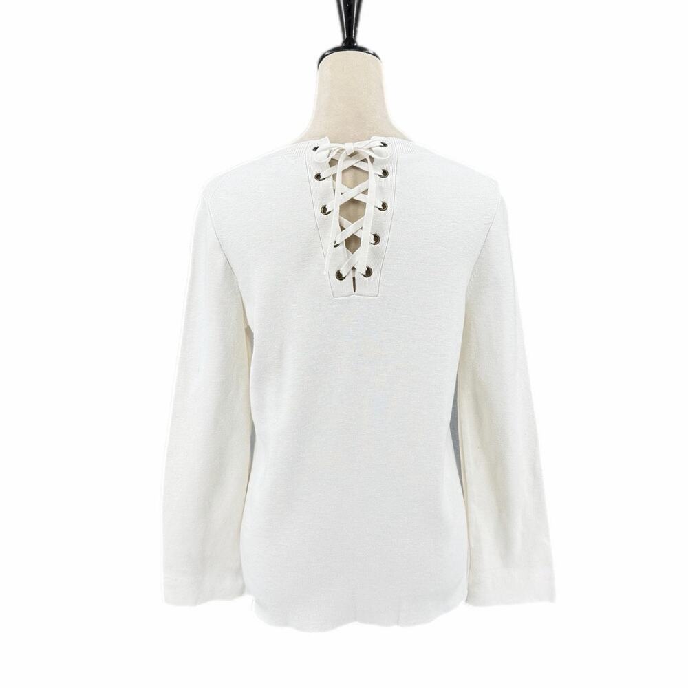 Madewell 100% Cotton White Laced Back Knit Casual Comfort Cute Pullover Sweater - Picture 2 of 12